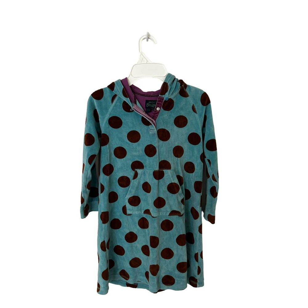 Mini Boden sz‎ 7-8 years hooded blue with brown polka dot hooded dress